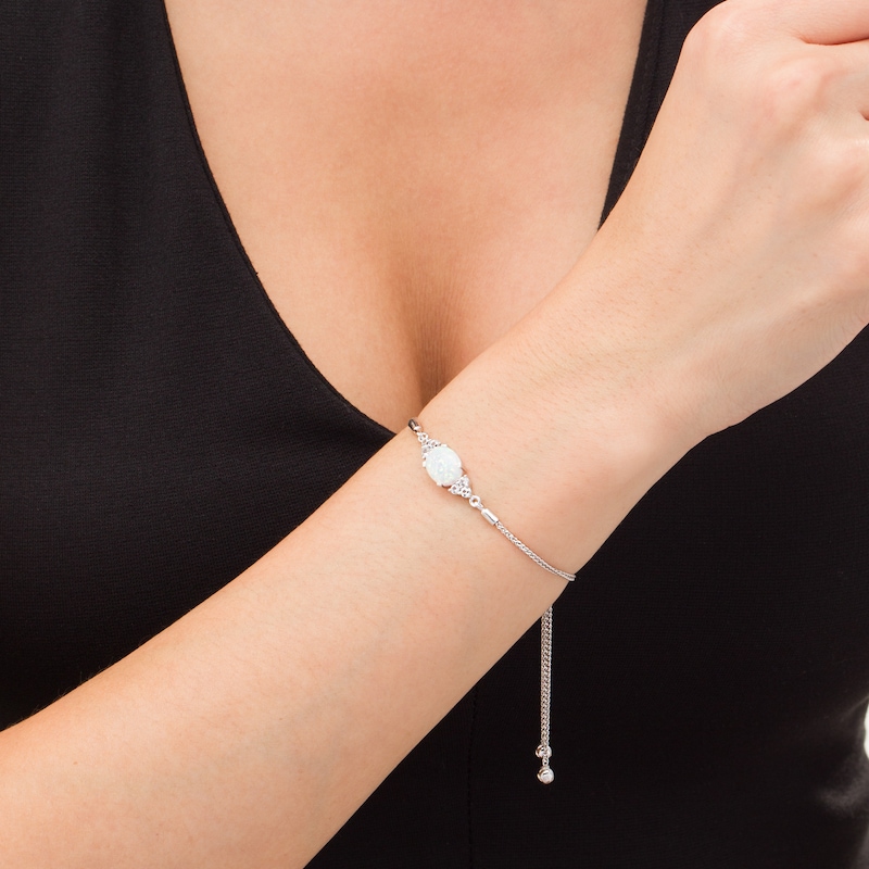 Main Image 2 of Oval Lab-Created Opal and White Sapphire Tri-Sides Bolo Bracelet in Sterling Silver - 9.5"
