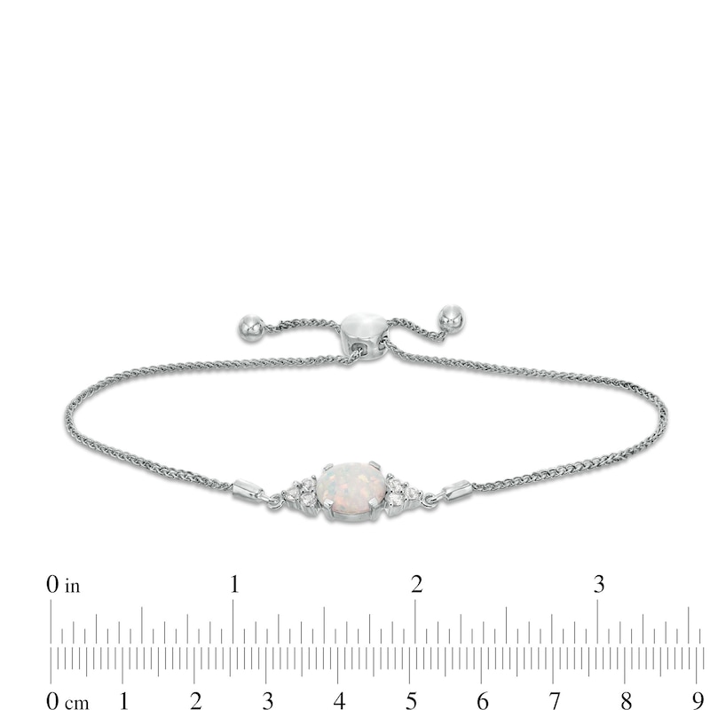 Main Image 3 of Oval Lab-Created Opal and White Sapphire Tri-Sides Bolo Bracelet in Sterling Silver - 9.5"