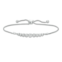 Graduating Bezel-Set Lab-Created White Sapphire Bolo Bracelet in Sterling Silver - 9.5"