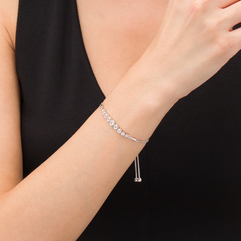 Graduating Bezel-Set Lab-Created White Sapphire Bolo Bracelet in Sterling Silver - 9.5"