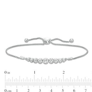 Graduating Bezel-Set Lab-Created White Sapphire Bolo Bracelet in Sterling Silver - 9.5"
