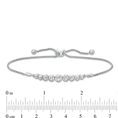 Graduating Bezel-Set Lab-Created White Sapphire Bolo Bracelet in Sterling Silver - 9.5"