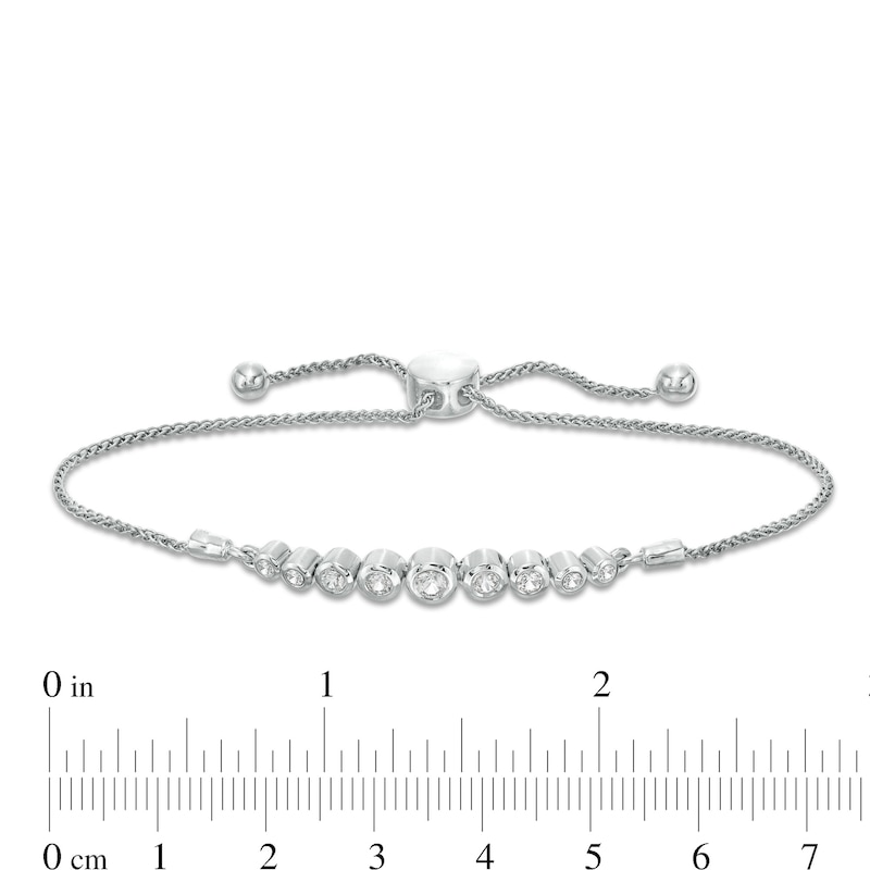 Graduating Bezel-Set Lab-Created White Sapphire Bolo Bracelet in Sterling Silver - 9.5"