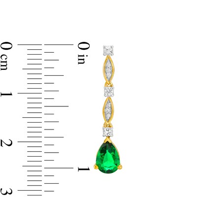 Pear-Shaped Lab-Created Emerald and White Sapphire Marquise Frame Drop Earrings in Sterling Silver with 14K Gold Plate