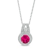 Thumbnail Image 0 of 6.0mm Lab-Created Ruby and White Sapphire Beaded Frame Split Bail Pendant in Sterling Silver