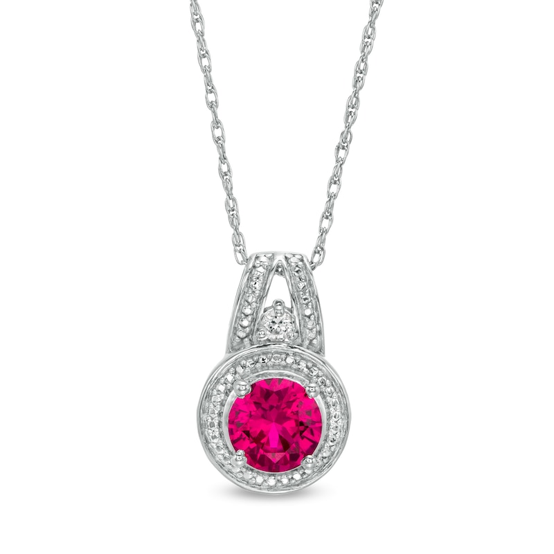 6.0mm Lab-Created Ruby and White Sapphire Beaded Frame Split Bail Pendant in Sterling Silver