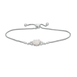 Oval Lab-Created Opal and White Sapphire Tri-Sides Bolo Bracelet in Sterling Silver - 9.5"