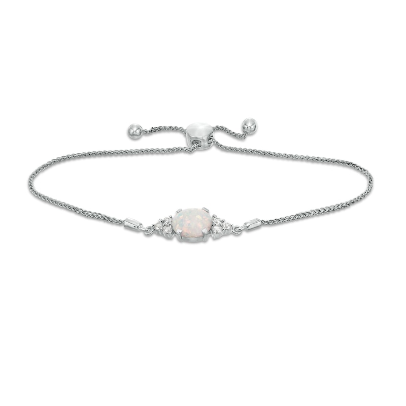 Oval Lab-Created Opal and White Sapphire Tri-Sides Bolo Bracelet in Sterling Silver - 9.5"