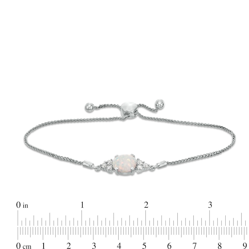 Oval Lab-Created Opal and White Sapphire Tri-Sides Bolo Bracelet in Sterling Silver - 9.5"