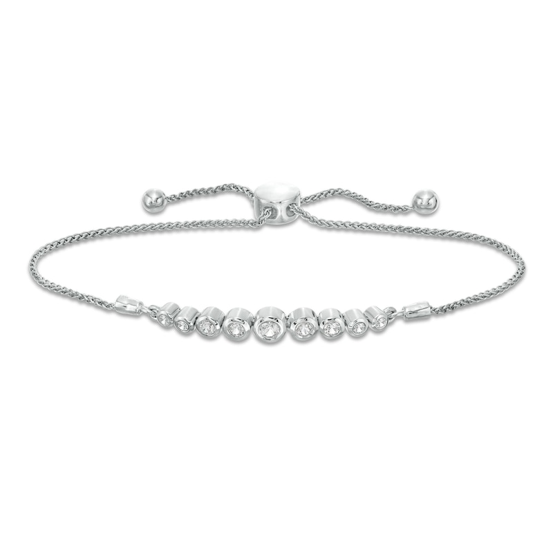 Graduating Bezel-Set Lab-Created White Sapphire Bolo Bracelet in Sterling Silver - 9.5"
