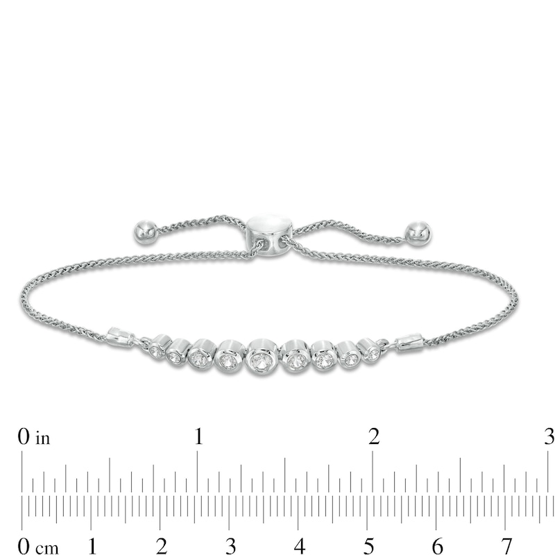 Graduating Bezel-Set Lab-Created White Sapphire Bolo Bracelet in Sterling Silver - 9.5"