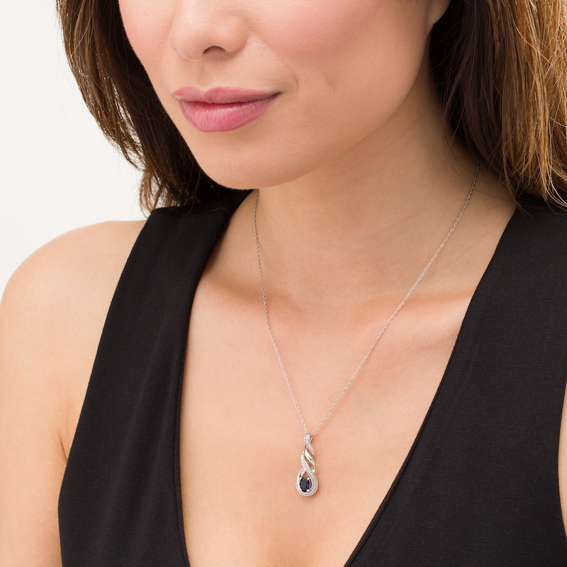 Oval Lab-Created Blue Sapphire and Diamond Accent Cascading Open Flame Pendant in Sterling Silver