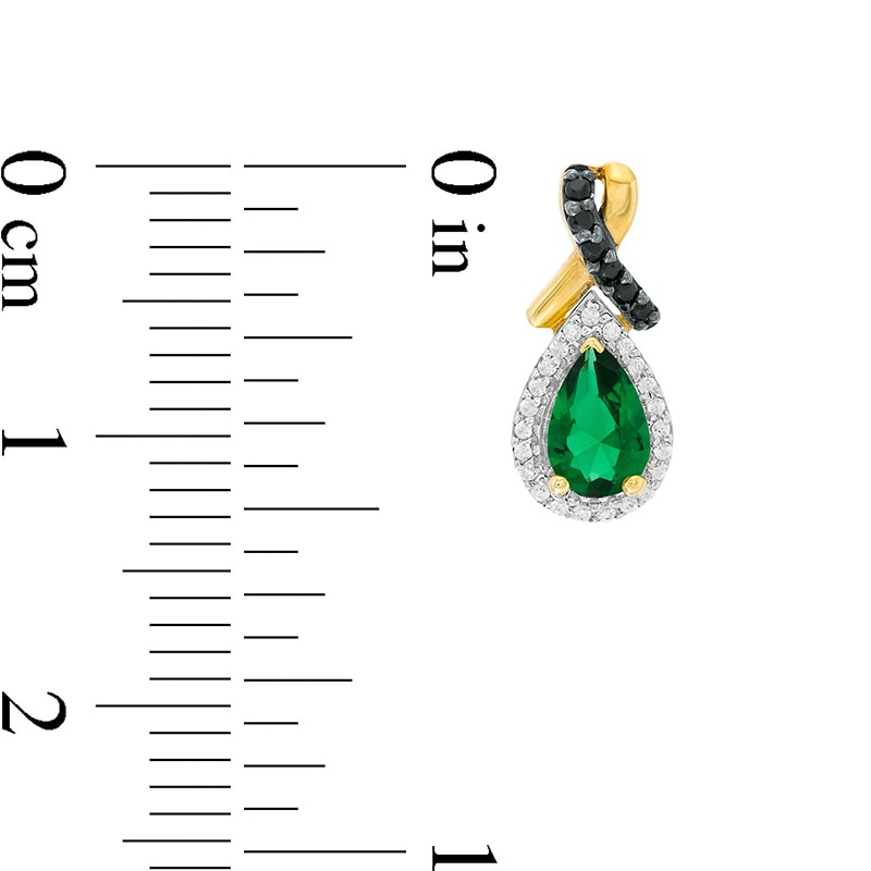 Lab-Created Emerald and 0.116 CT. T.W. Enhanced Black and White Diamond Drop Earrings in Sterling Silver with 14K GP
