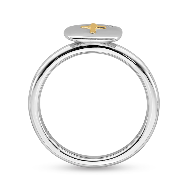 Main Image 3 of Stackable Expressions™ Diamond Accent Cross Cushion Signet Ring in Sterling Silver and 14K Gold