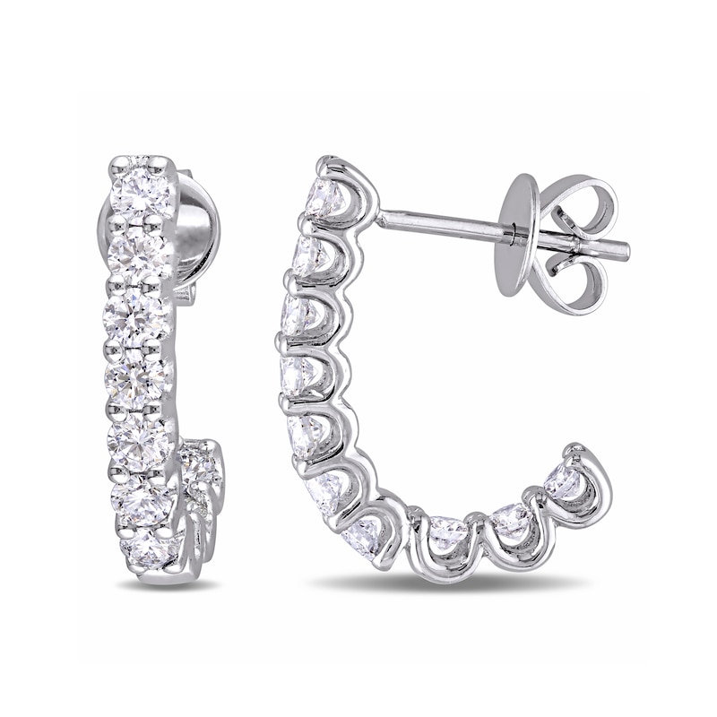 Main Image 1 of 1.00 CT. T.W. Diamond J-Hoop Earrings in 14K White Gold (H/SI2)