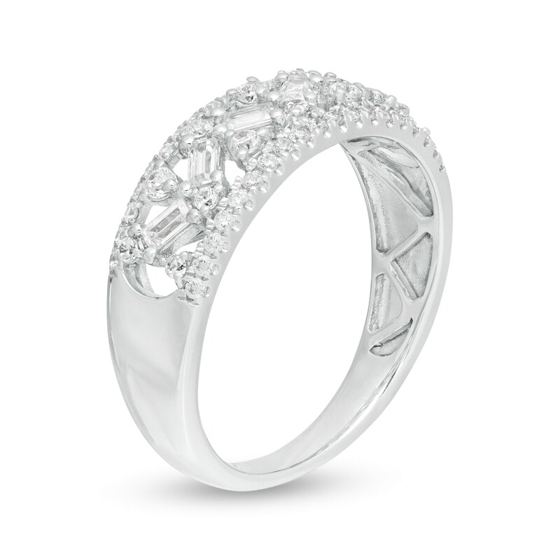 0.45 CT. T.W. Baguette and Round Diamond Lattice Anniversary Ring in 14K White Gold