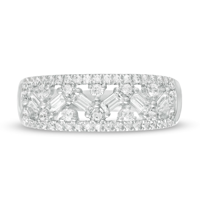 0.45 CT. T.W. Baguette and Round Diamond Lattice Anniversary Ring in 14K White Gold