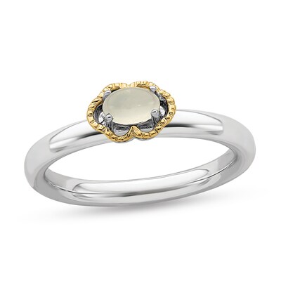 Stackable Expressions™ Oval Moonstone Scallop Frame Ring in Sterling Silver and 14K Gold
