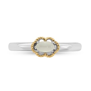 Stackable Expressions™ Oval Moonstone Scallop Frame Ring in Sterling Silver and 14K Gold