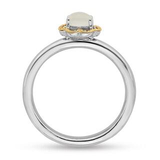Stackable Expressions™ Oval Moonstone Scallop Frame Ring in Sterling Silver and 14K Gold