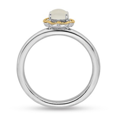 Stackable Expressions™ Oval Moonstone Scallop Frame Ring in Sterling Silver and 14K Gold