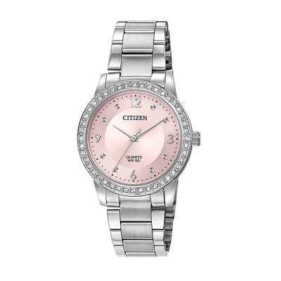 Ladies' Citizen Quartz Crystal Accent Watch with Pink Dial (Model: EL3090-81X)