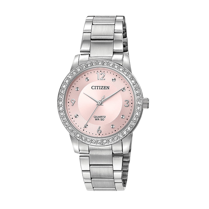 Ladies' Citizen Quartz Crystal Accent Watch with Pink Dial (Model: EL3090-81X)|Peoples Jewellers