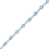 Thumbnail Image 1 of Oval Swiss Blue Topaz and Diamond Accent Vintage-Style Marquise Link Bracelet in Sterling Silver - 7.25"