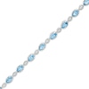 Thumbnail Image 0 of Oval Swiss Blue Topaz and Diamond Accent Vintage-Style Marquise Link Bracelet in Sterling Silver - 7.25"