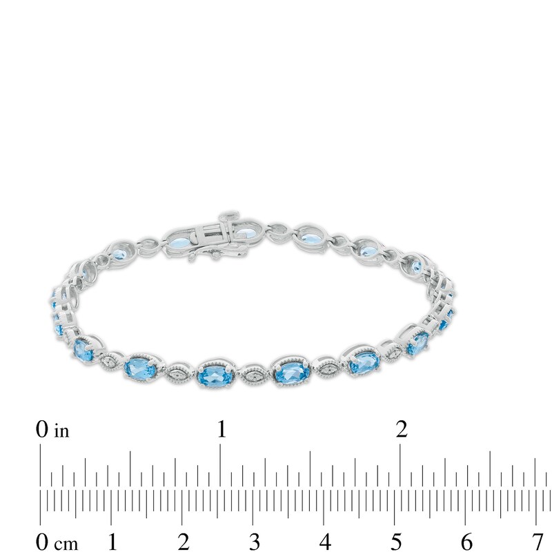 Main Image 2 of Oval Swiss Blue Topaz and Diamond Accent Vintage-Style Marquise Link Bracelet in Sterling Silver - 7.25"