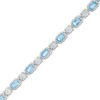 Thumbnail Image 0 of Emerald-Cut Swiss Blue Topaz and 0.06 CT. T.W. Diamond Link Bracelet in Sterling Silver - 7.25"