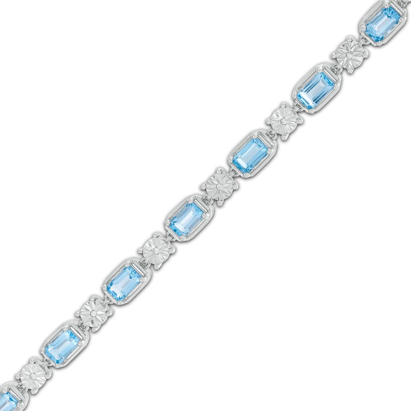 Emerald-Cut Swiss Blue Topaz and 0.06 CT. T.W. Diamond Link Bracelet in Sterling Silver - 7.25"