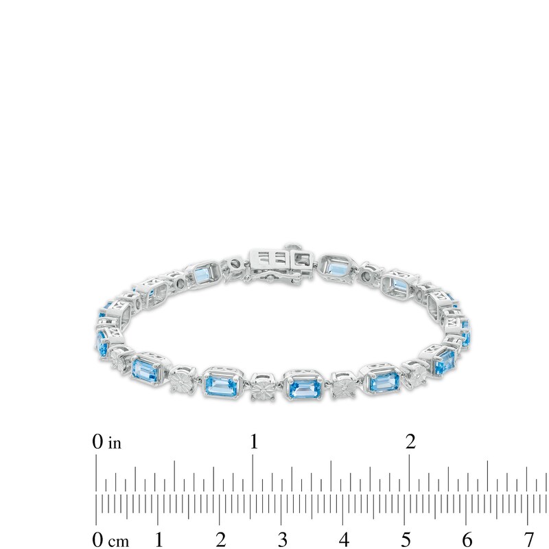 Emerald-Cut Swiss Blue Topaz and 0.06 CT. T.W. Diamond Link Bracelet in Sterling Silver - 7.25"