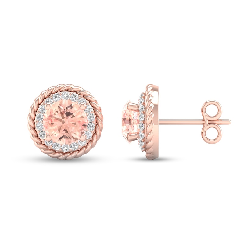 5.0mm Morganite and 0.12 CT. T.W. Diamond Rope Frame Stud Earrings in 10K Rose Gold|Peoples Jewellers