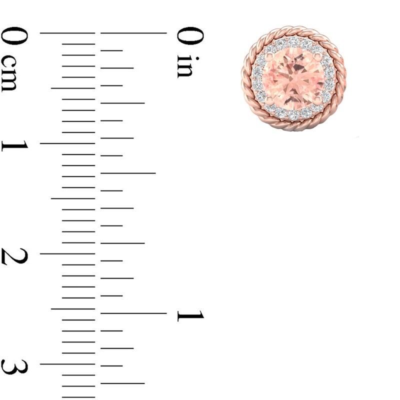 Main Image 2 of 5.0mm Morganite and 0.12 CT. T.W. Diamond Rope Frame Stud Earrings in 10K Rose Gold