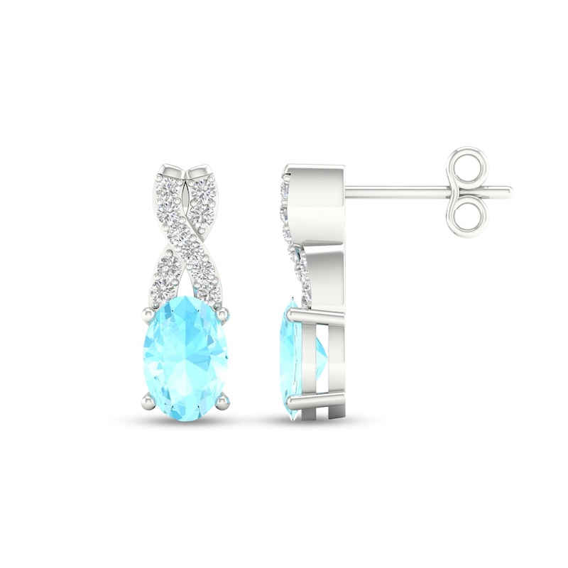 Oval Aquamarine and 0.08 CT. T.W. Diamond "X" Drop Earrings in 10K White Gold|Peoples Jewellers