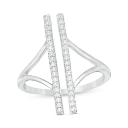 0.18 CT. T.W. Diamond Double Bar Open Split Shank Ring in Sterling Silver