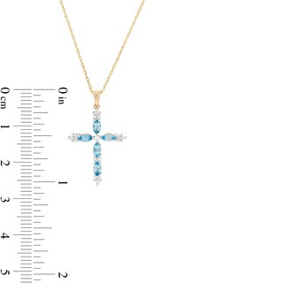 Marquise Swiss Blue Topaz and 0.08 CT. T.W. Diamond Cross Pendant in 10K Gold