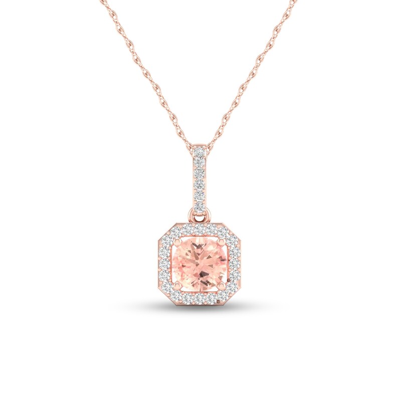 5.0mm Morganite and 0.10 CT. T.W. Diamond Octagonal Frame Pendant in 10K Rose Gold