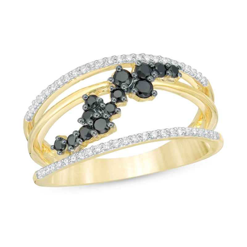 0.37 CT. T.W. Enhanced Black and White Diamond Scatter Orbit Ring in 10K Gold