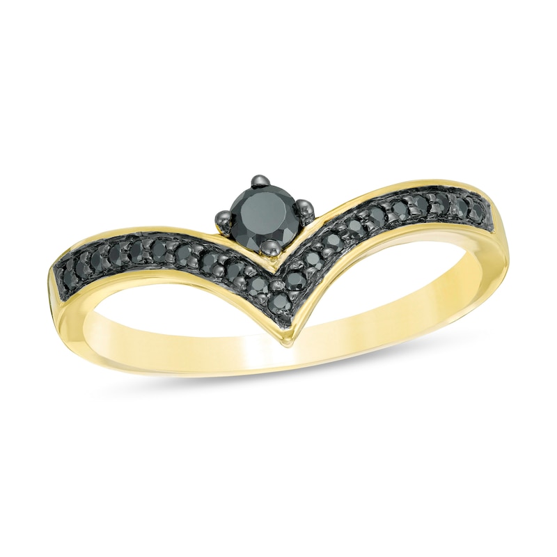 0.18 CT. T.W. Black Diamond Chevron Ring in 10K Gold|Peoples Jewellers