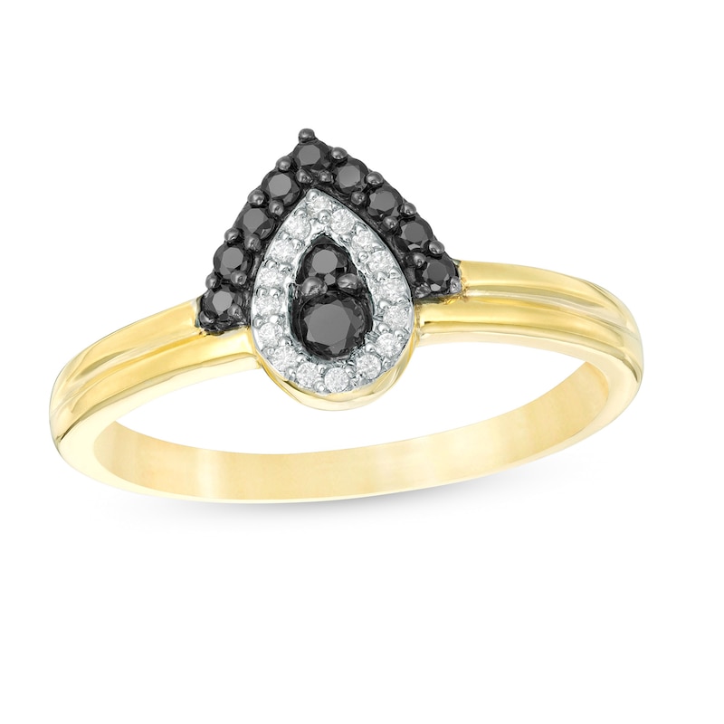 0.23 CT. T.W. Enhanced Black and White Diamond Teardrop Frame Ring in 10K Gold|Peoples Jewellers