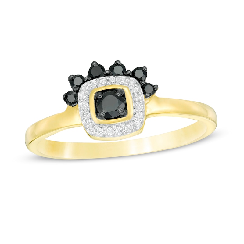 0.23 CT. T.W. Enhanced Black and White Diamond Cushion Frame Promise Ring in 10K Gold|Peoples Jewellers