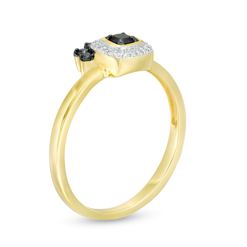 Main Image 3 of 0.23 CT. T.W. Enhanced Black and White Diamond Cushion Frame Promise Ring in 10K Gold