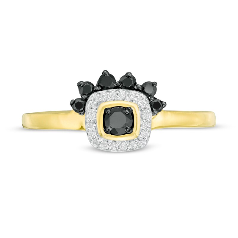 Main Image 4 of 0.23 CT. T.W. Enhanced Black and White Diamond Cushion Frame Promise Ring in 10K Gold