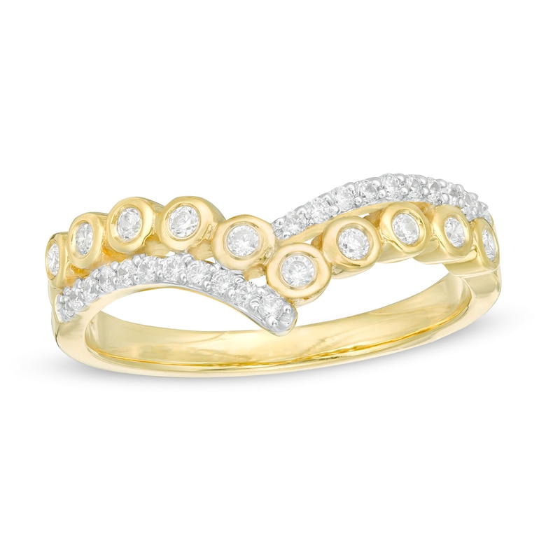 0.18 CT. T.W. Diamond Chevron Double Row Crossover Ring in 10K Gold|Peoples Jewellers