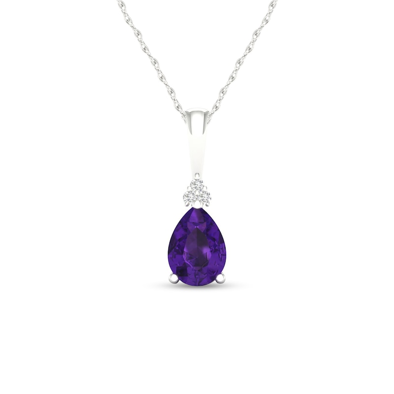 Pear-Shaped Amethyst and Diamond Accent Tri-Top Pendant in 10K White Gold