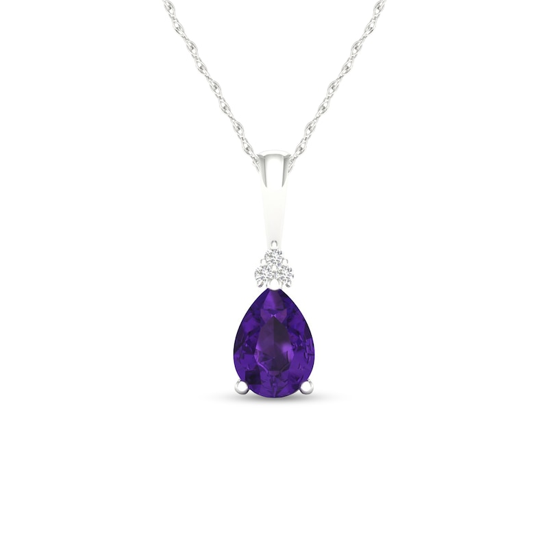 Main Image 1 of Pear-Shaped Amethyst and Diamond Accent Tri-Top Pendant in 10K White Gold