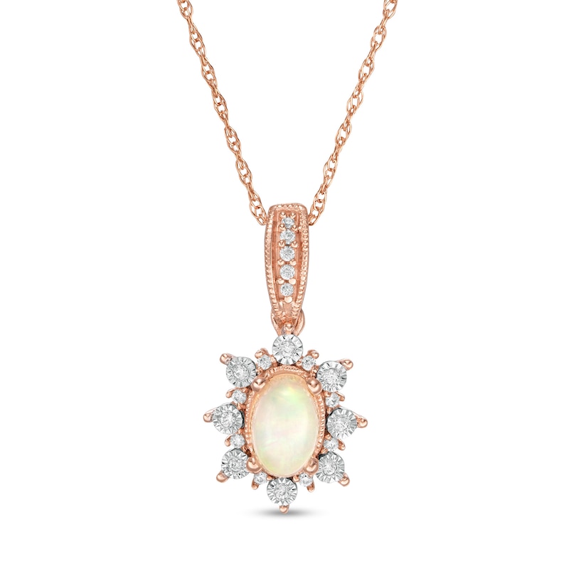 Oval Opal and 0.08 CT. T.W. Diamond Sun Frame Vintage-Style Pendant in 10K Rose Gold|Peoples Jewellers