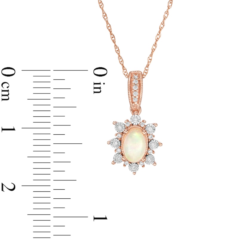 Main Image 3 of Oval Opal and 0.08 CT. T.W. Diamond Sun Frame Vintage-Style Pendant in 10K Rose Gold